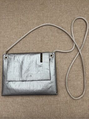 Metallic Silver Crossbody Pouch with Braided Strap